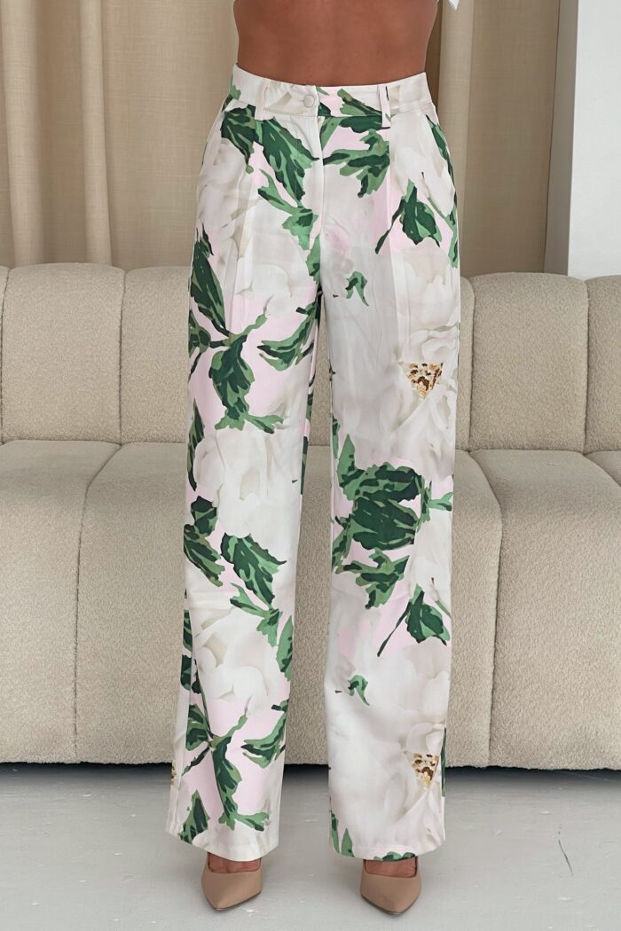 Jo Pleat Detail Tailored Trouser Ivory Floral - Image 3
