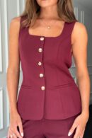 Jamie Square Neckline Waistcoat Berry