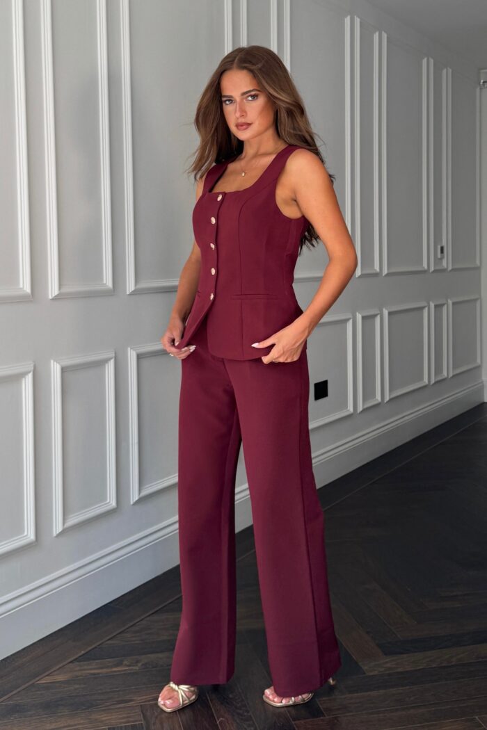 Jo Pleat Detail Tailored Trouser Berry - Image 4